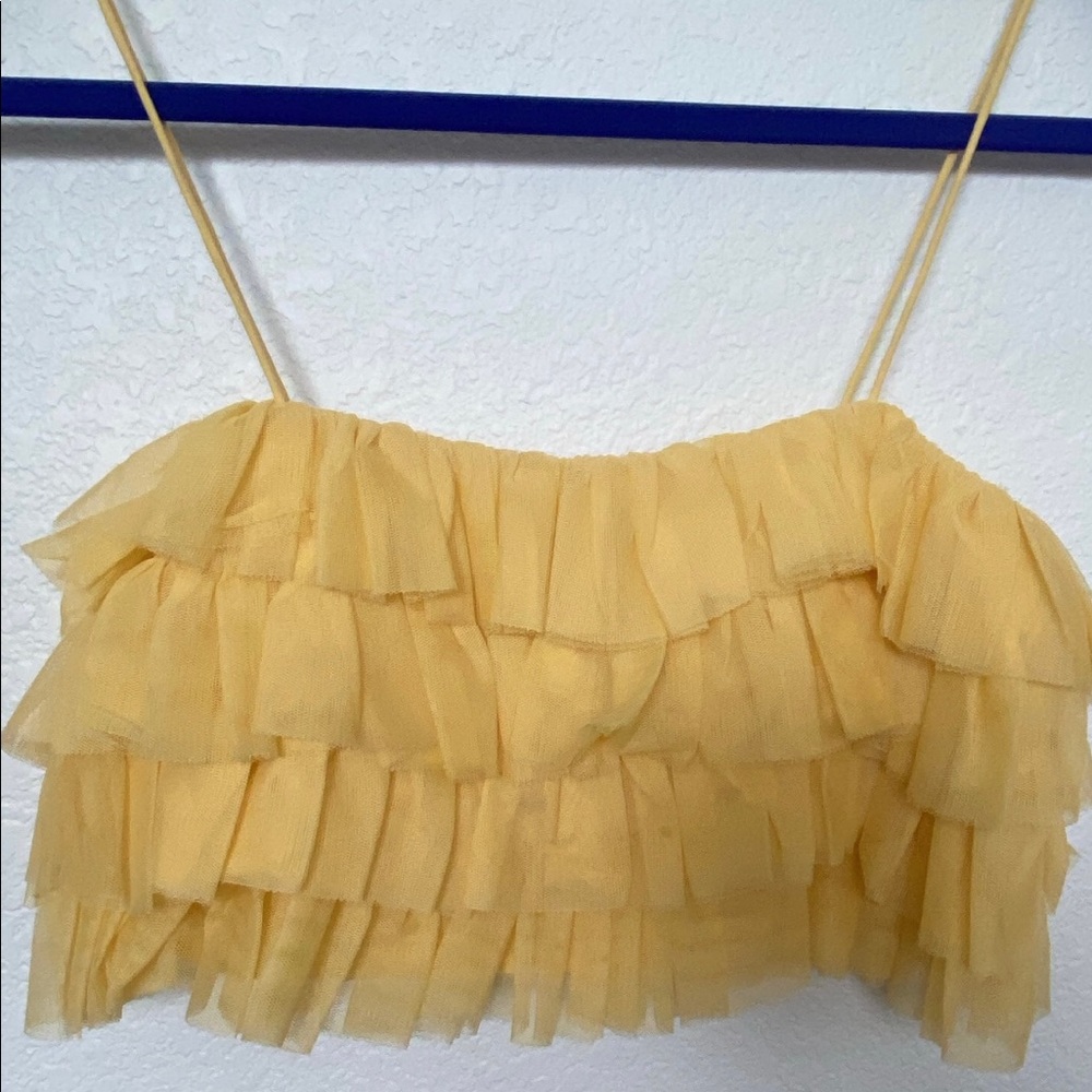Zara ruffled tulle top, yellow, XS